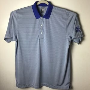 Page & Tuttle blue and green striped golf polo. Woodstone in Pa. XL